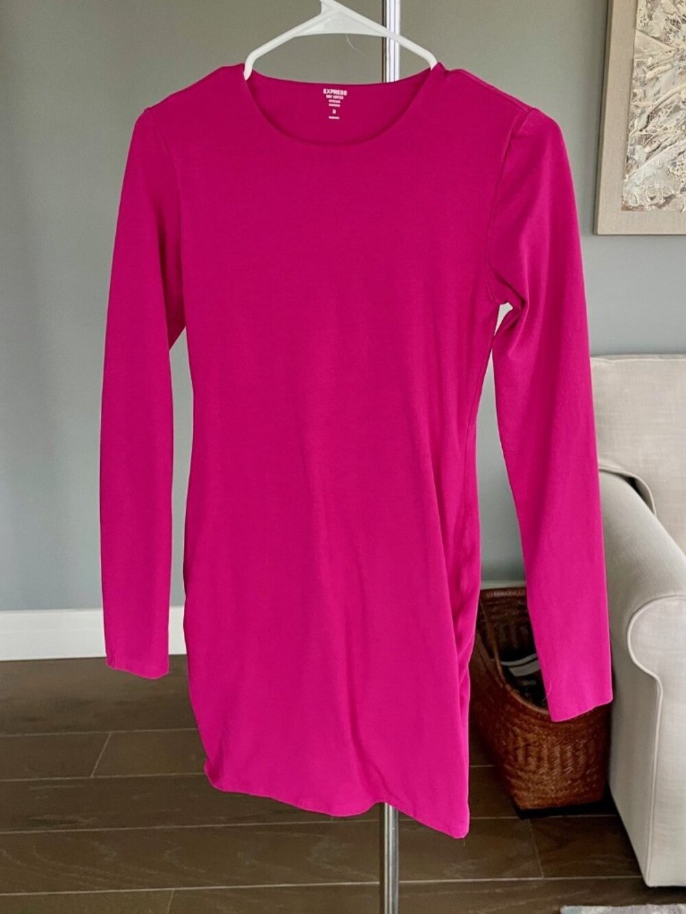 Hot Pink/Fuscia Long Sleeve Mini Long Sleeve Dress XS - Picture 5 of 11